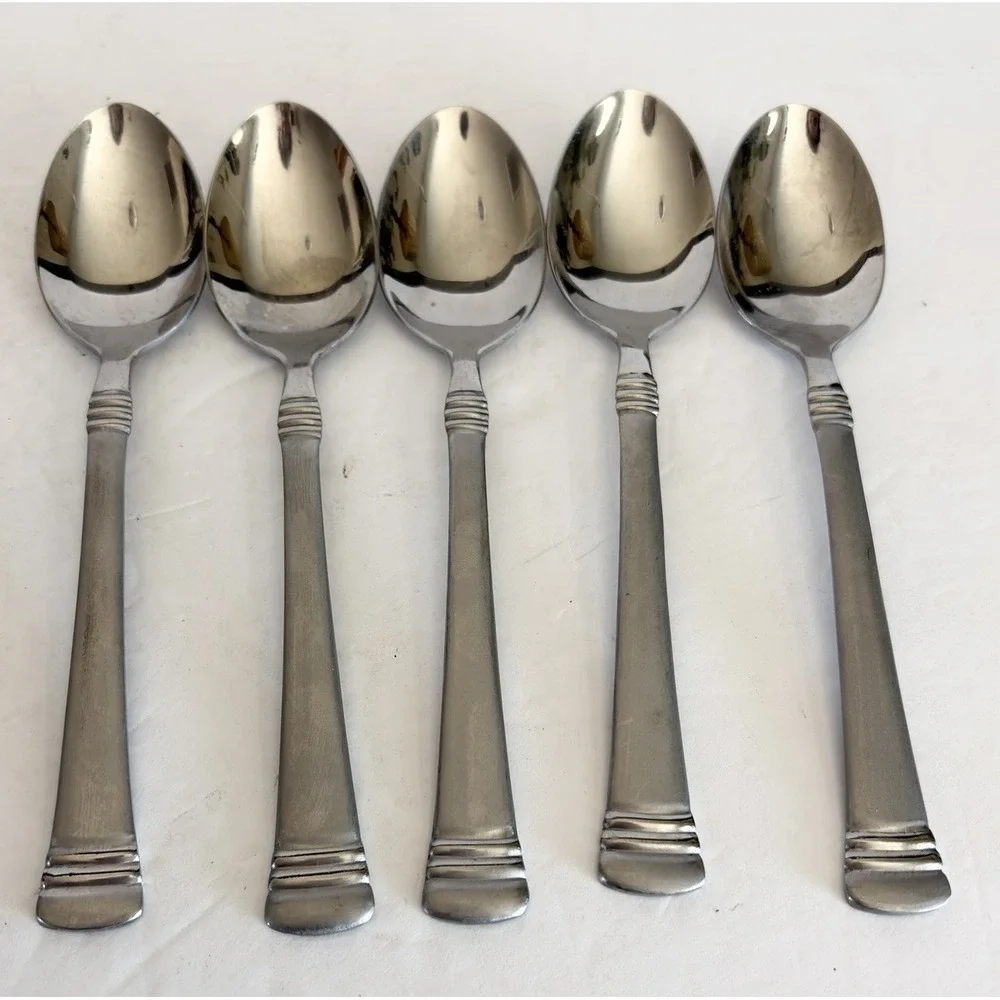 Set of 5 Cambridge Codie Sand Frost Stainless Teaspoons Flatware  6